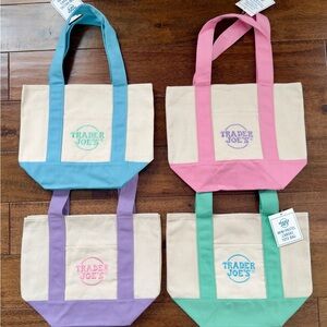 NWT Trader Joe’s Mini Pastel Canvas Tote Bag - Mint, Pink, Blue or Lavender